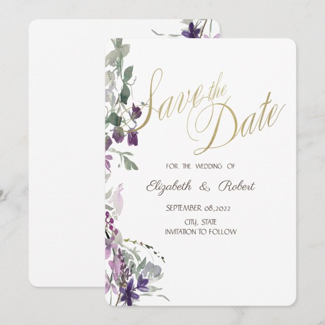 Watercolor Violet Wildflower Save The Date (Front/Back)