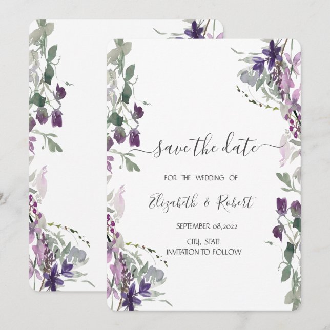 Watercolor Violet Wildflower Save The Date (Front/Back)