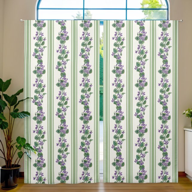 Watercolor violets and stripes blackout curtains (Living Room)