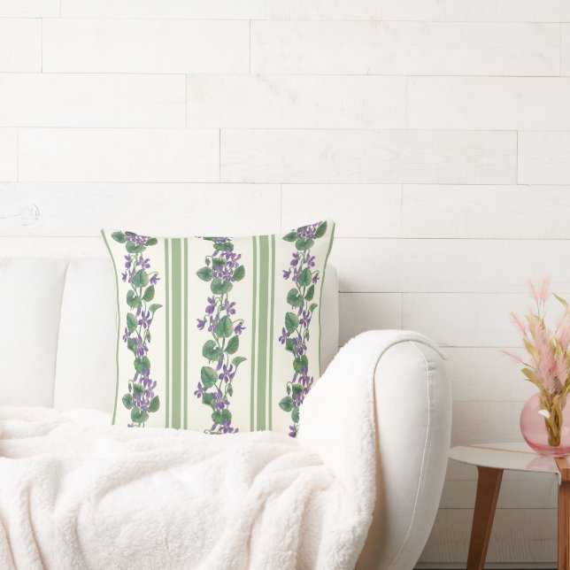 Watercolor violets and stripes throw pillow (Couch)
