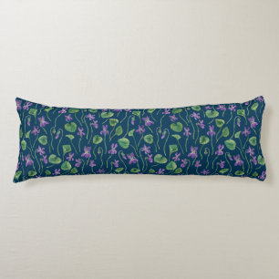 Watercolor violets on blue body pillow