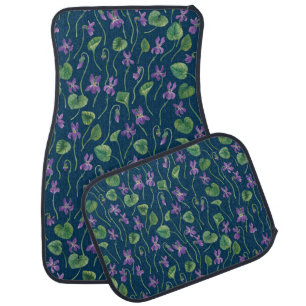 Watercolor violets on blue car floor mat