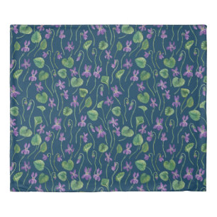 Watercolor violets on blue duvet cover