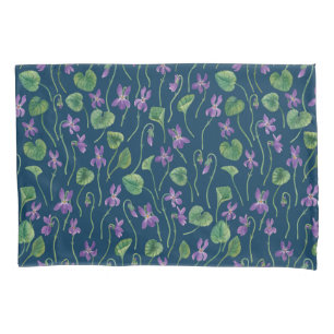 Watercolor violets on blue pillow case