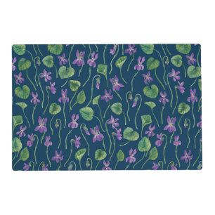 Watercolor violets on blue placemat