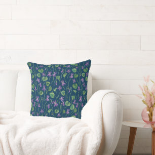 Watercolor violets on blue throw pillow