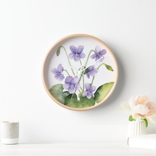 Watercolor Violets Wall Clock