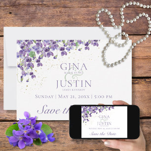 Watercolor Violets Wedding Save The Date