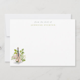 Watercolor Violin & Greenery Personalized Note Card