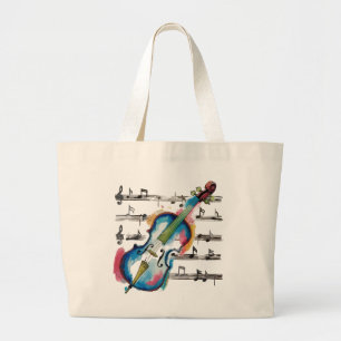 watercolor violin large tote bag