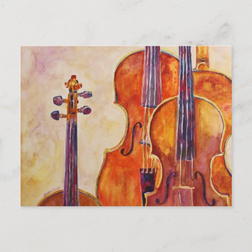 Watercolor Violins Postcard