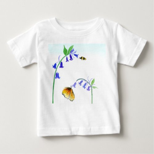 Watercolor Virginia Bluebells With Butterfly Baby T_Shirt