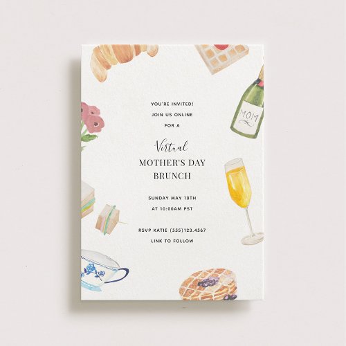 Watercolor Virtual Mothers Day Brunch Invitations