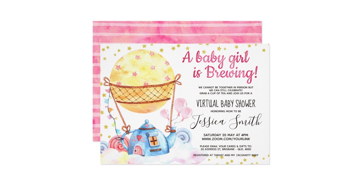 Watercolor Virtual Tea Party Virtual Baby Shower Invitation Zazzle