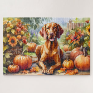 Watercolor Vizsla in Autumn Jigsaw Puzzle