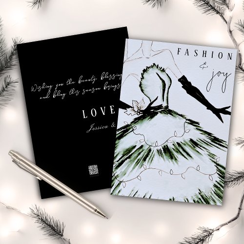 Watercolor Vogue Fashion Model Christmas Holiday Card