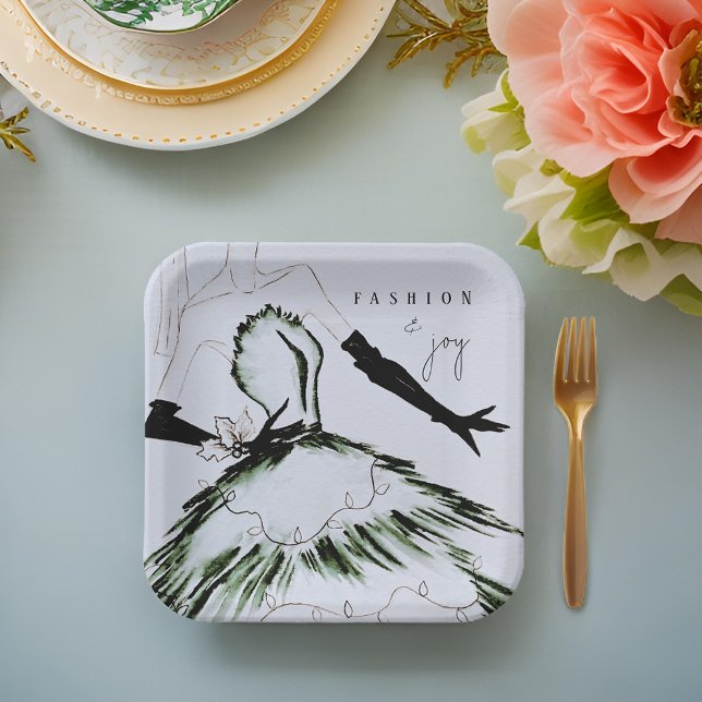 Watercolor Vogue Fashion Model Holiday Paper Plates (Creator Uploaded)