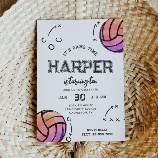 Watercolor Voleyball Birthday Invitation (Creator Uploaded)