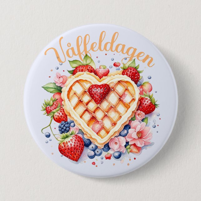 Watercolor Waffle Day, Våffeldagen Button (Front)