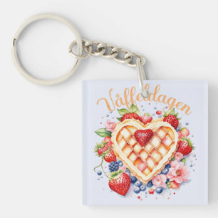 Watercolor Waffle Day, Våffeldagen Keychain