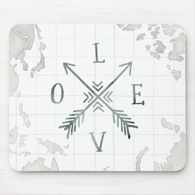 Watercolor Wanderlust Adventure III | Love Mouse Pad (Front)