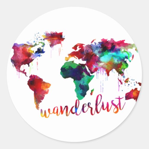 Watercolor Wanderlust World Map Classic Round Sticker