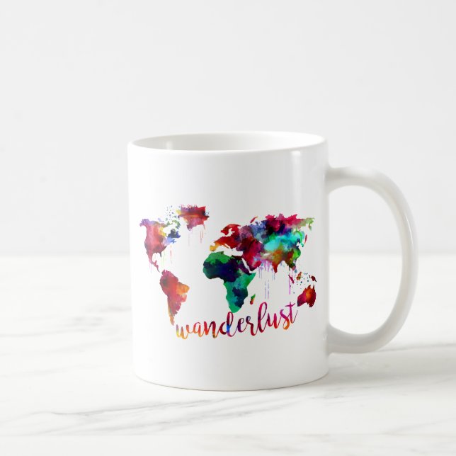 Watercolor Wanderlust World Map Coffee Mug (Right)