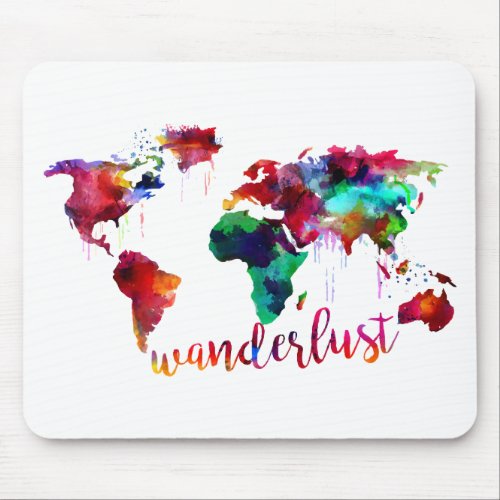 Watercolor Wanderlust World Map Mouse Pad