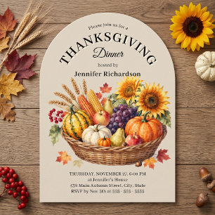 Watercolor Warm Autumn Harvest Basket Thanksgiving Invitation