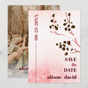 Watercolor wash and branch Japandi photo Save The Date