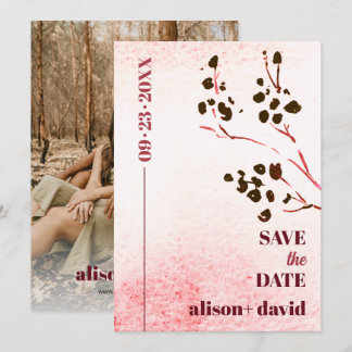 Watercolor wash and branch Japandi photo Save The Save The Date