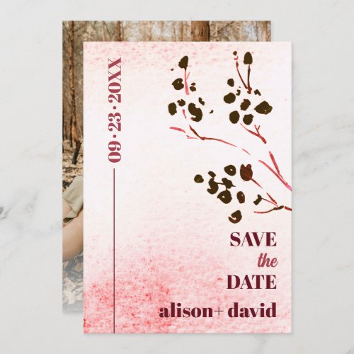 Watercolor wash and branch Japandi photo Save The Save The Date