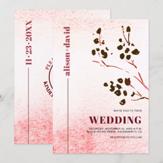 Watercolor wash and branch Japandi QR code wedding Invitation