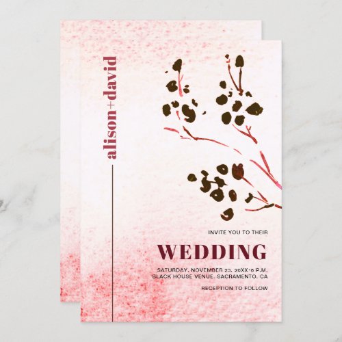 Watercolor wash and branch Japandi QR code wedding Invitation