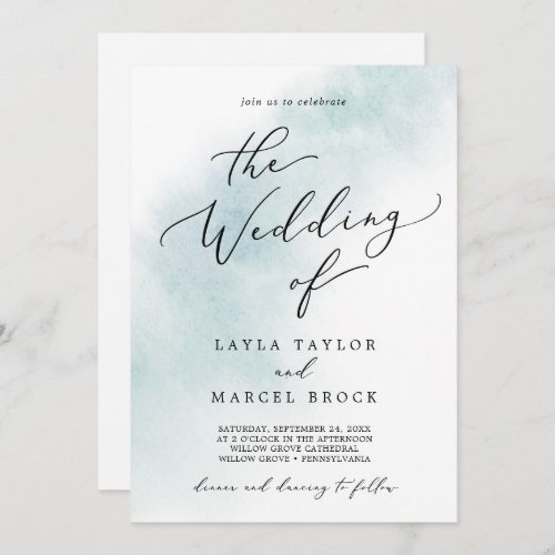 Watercolor Wash  Blue All In One Wedding Invitation