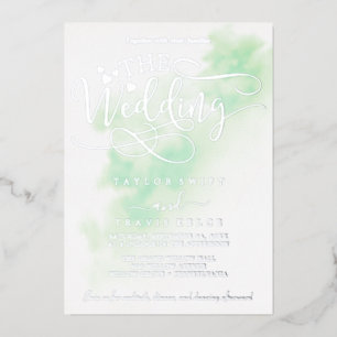 Watercolor Wash   Blue and Silver Foil Wedding  Invitation