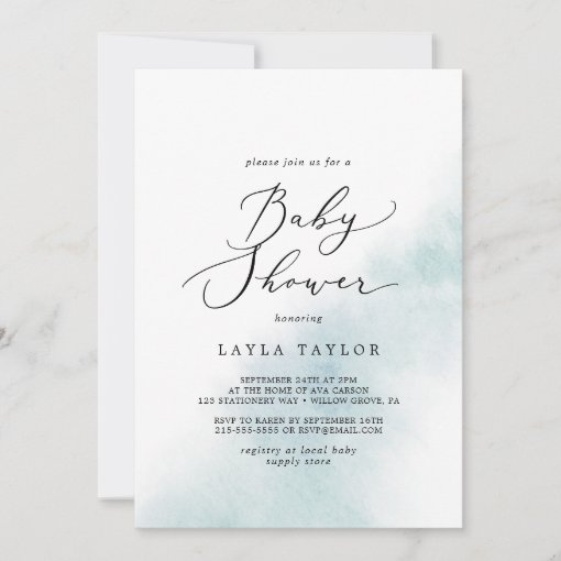 Watercolor Wash | Blue Baby Shower Invitation | Zazzle