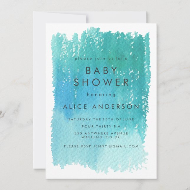 Watercolor Wash Blue Baby Shower Invite (Front)