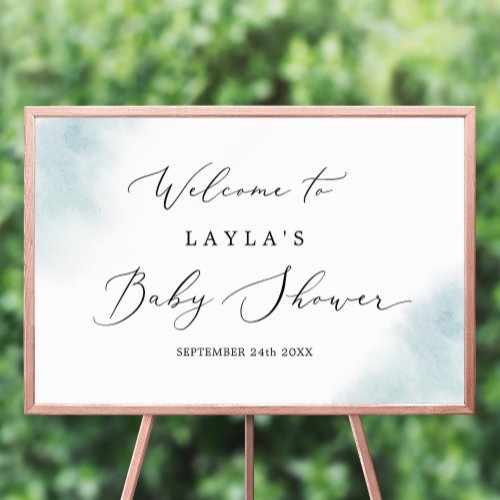 Watercolor Wash  Blue Baby Shower Welcome Poster