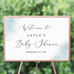 Watercolor Wash Blue Baby Shower Welcome Poster