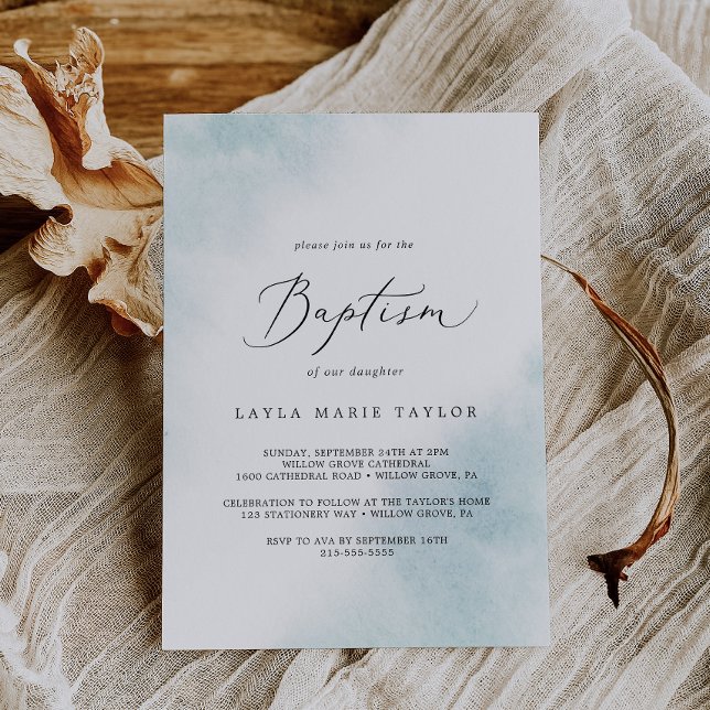 Watercolor Wash | Blue Baptism Invitation (Creator Uploaded)