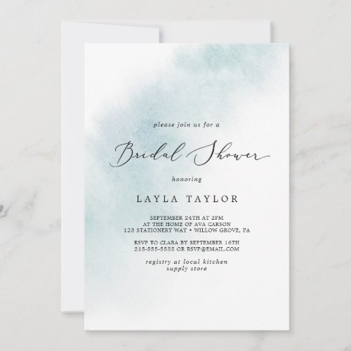 Watercolor Wash  Blue Bridal Shower Invitation