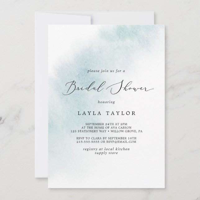 Watercolor Wash | Blue Bridal Shower Invitation (Front)