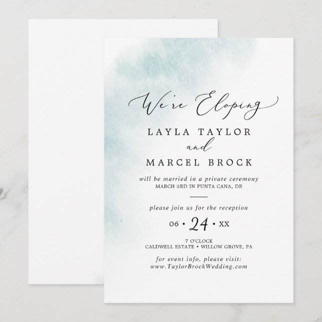 Watercolor Wash | Blue Elopement Reception Invitation (Front/Back)