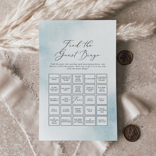 Watercolor Wash  Blue Find the Guest Bingo Game Flyer