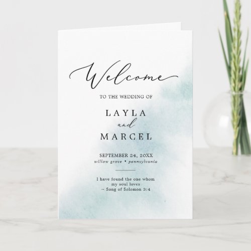 Watercolor Wash  Blue Folded Wedding Program