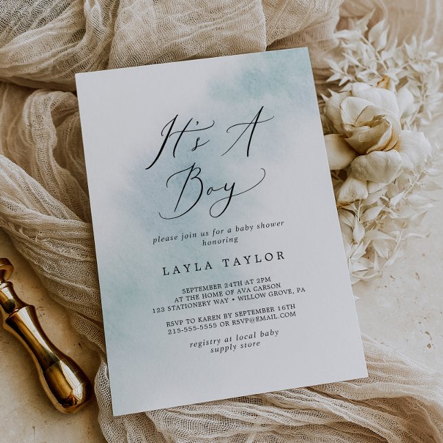 Watercolor Wash | Blue It's A Boy Baby Shower Invitation (Creator Uploaded)