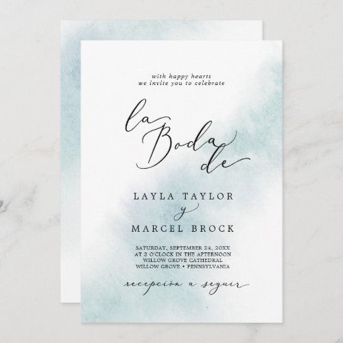 Watercolor Wash  Blue La Boda De Wedding Invitation