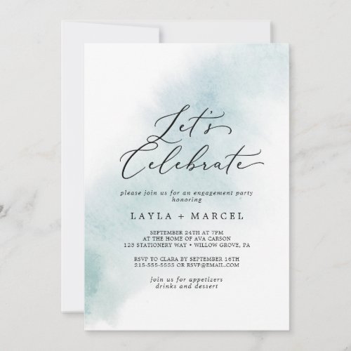 Watercolor Wash  Blue Lets Celebrate Invitation