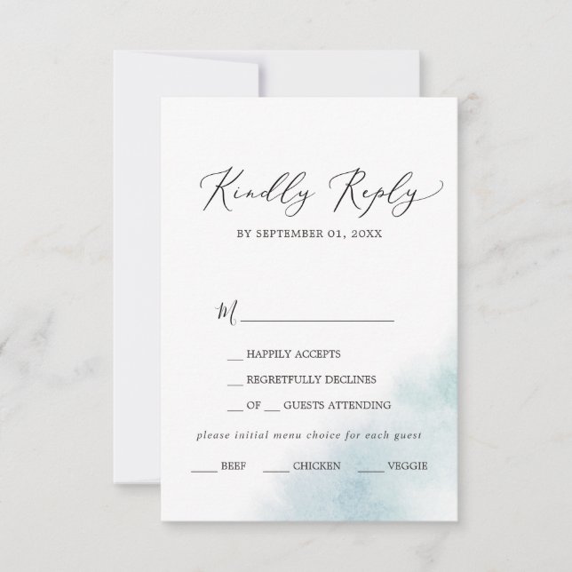 Watercolor Wash | Blue Menu Choice RSVP Card (Front)